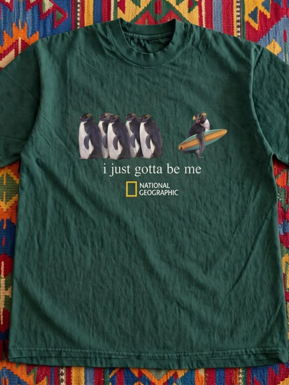 National Geographic Penguin Surf forest green t-shirt